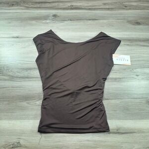 BLENCA Young Contemporary Brown Ruched Cap Sleeve Top Women's Size L